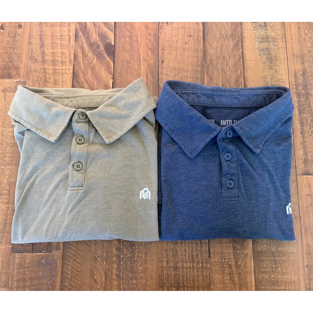 Into The AM Mens Polo Shirt Bundle 2 Pack Navy Blue Olive Green Size L Large